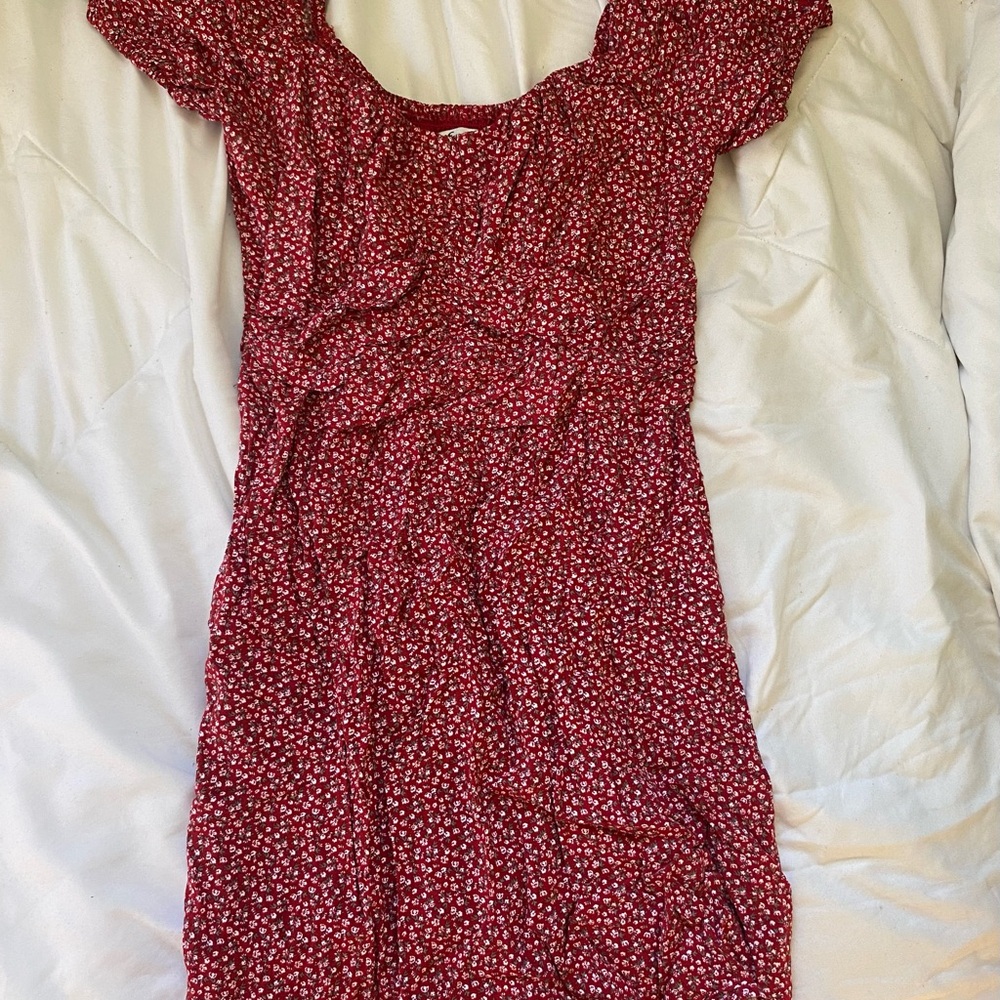 Hollister Red Mini Sundress with Flutter Sleeves